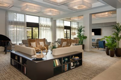 Bright and inviting common area with seating