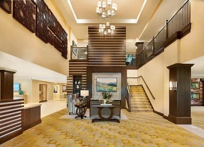 Bright and spacious facility lobby with comfortable seating