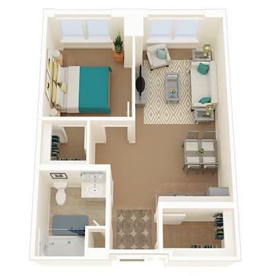 Layout of a one-bedroom apartment suite