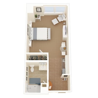 Floor plan of a private resident room
