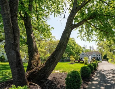 Pathway leading to a senior living facility surrounded by trees
