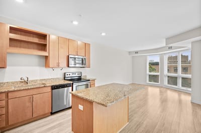 Modern kitchen in a senior living unit