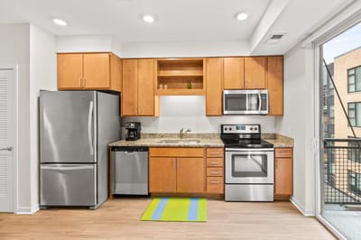 Modern kitchen in a senior living facility apartment
