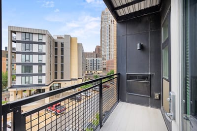 A balcony view of a senior living facility