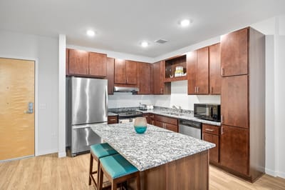 Modern kitchen in a senior living apartment
