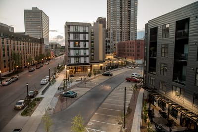 Exterior view of a modern building in an urban setting
