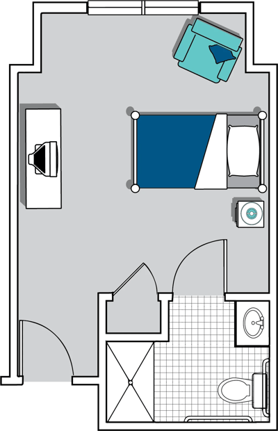 Architectural floor plan of a resident room