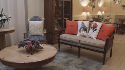 Cozy interior seating area with decorative cushions