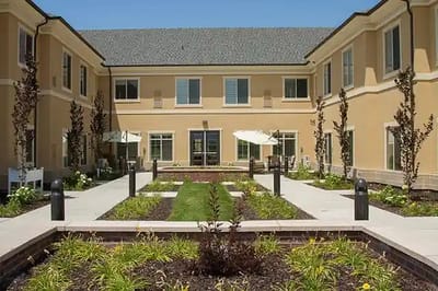 Beautiful garden area with seating and landscaping