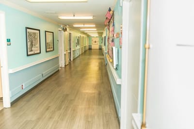 Bright hallway in a senior care facility