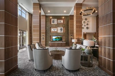 Modern lobby area with comfortable seating and decor