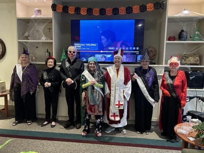 Residents celebrating Halloween with costumes