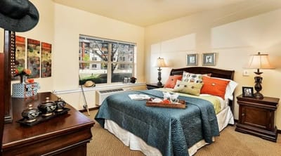 Cozy bedroom interior in a senior living facility