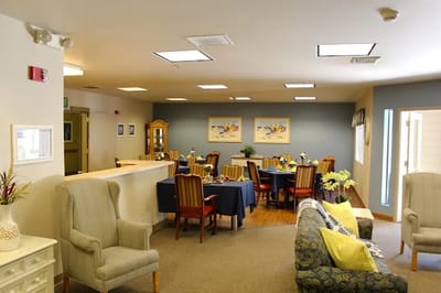 Common area with dining tables and seating