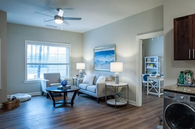 Bright living area in a resident's room