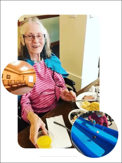 Resident enjoying a meal in a dining area