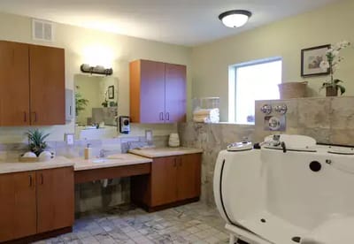A clean, well-appointed bathroom area