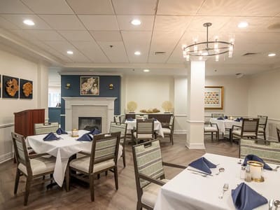 Dining area with tables set for meals