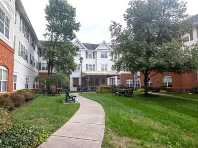 A well-kept outdoor space with paths and seating