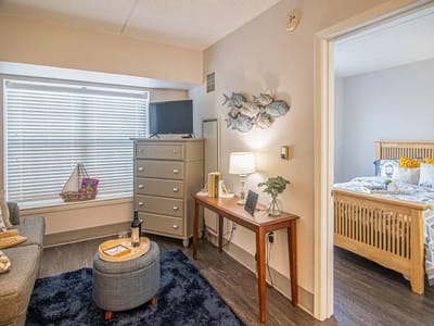 Cozy resident room with a view and personal decor