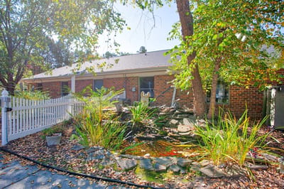 Outdoor view of the facility's landscaped entrance