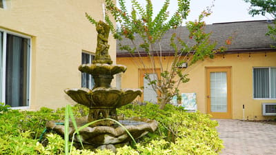 Garden area with a decorative fountain