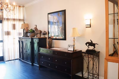 Interior view of a common area with furniture and decor