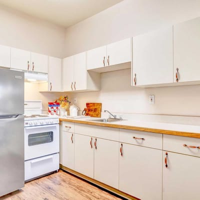 Bright kitchen with modern appliances and cabinetry