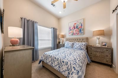 Well-decorated bedroom in an assisted living facility