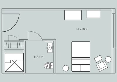 Architectural floor plan of a resident unit.