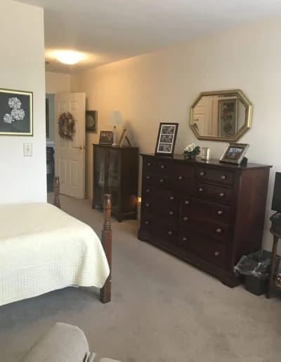 Bright, decorated interior of a resident's room