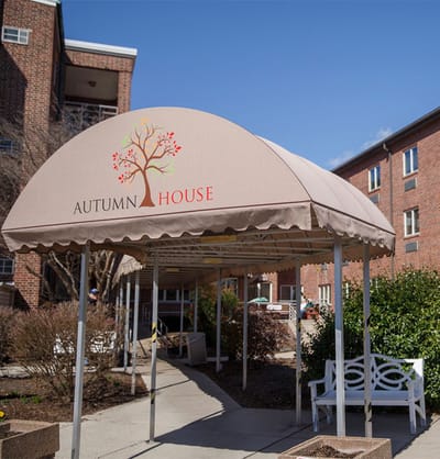 Entrance awning with Autumn House branding