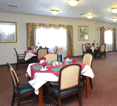 Dining area set with tables and chairs