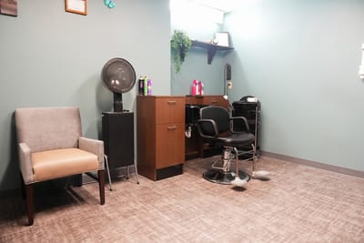 Interior of a hair salon in a senior living facility