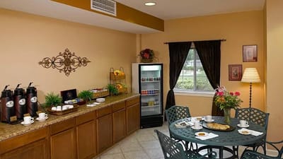 Dining area with coffee and snacks available