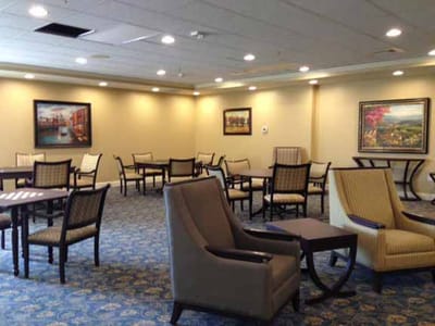 Common area with seating and artwork