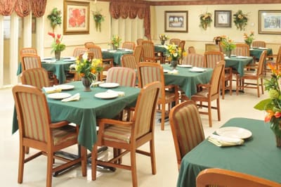 Dining room with tables and flowers