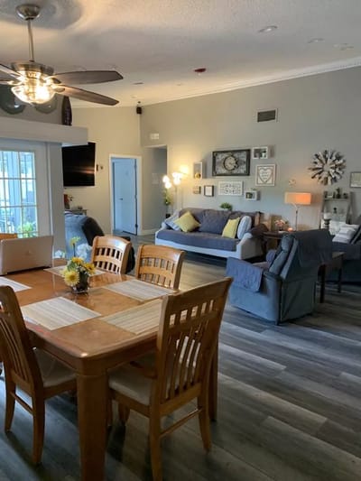 Bright and inviting common area with seating