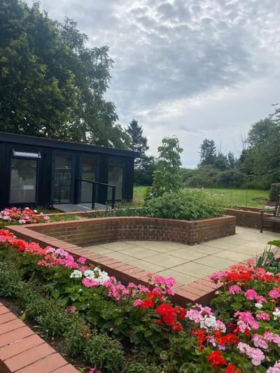 Beautiful garden area with colorful flowers