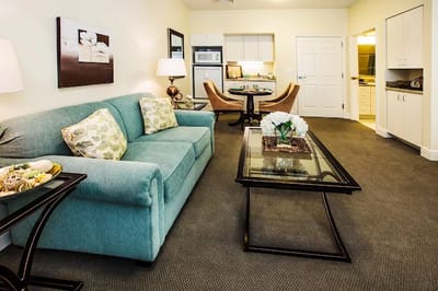 Well-furnished interior of a resident room