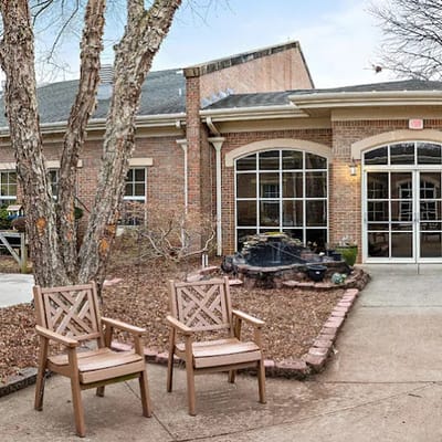Exterior view of the facility with outdoor seating