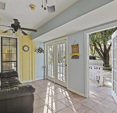 Bright interior space with windows and seating area