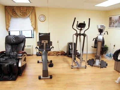 Gym equipment in a fitness room