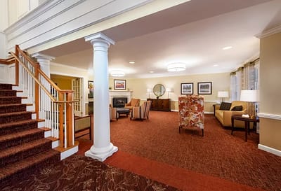 Inviting lobby area of a senior living facility