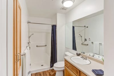 A clean bathroom in a senior living facility