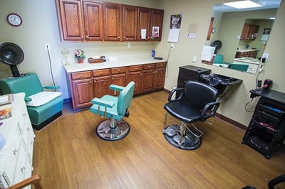 Interior view of a hair salon in the facility