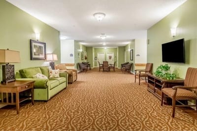 Interior of a comfortable common area with seating