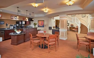 Bright dining room area with tables and chairs