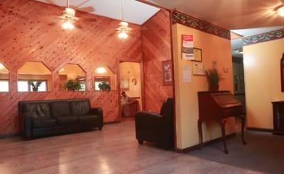 Interior view of a common area with seating