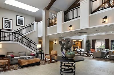 Welcoming common area in a senior living facility